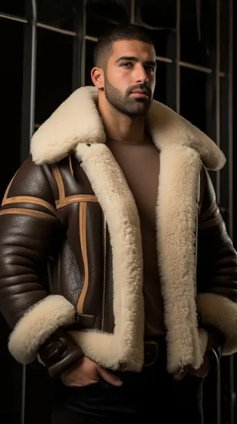 Blouson en cuir à col en fourrure de mouton — planche 314