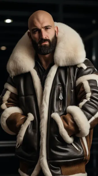 Blouson en cuir à col en fourrure de mouton — planche 344