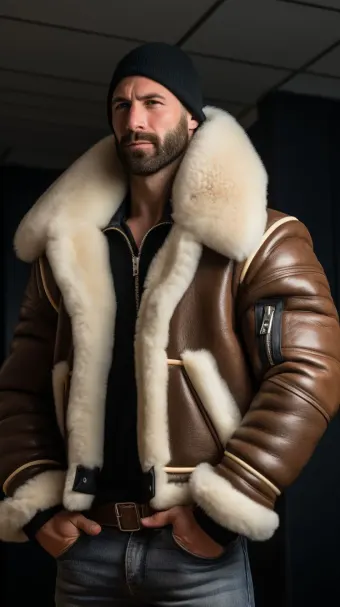 Blouson en cuir à col en fourrure de mouton — planche 351