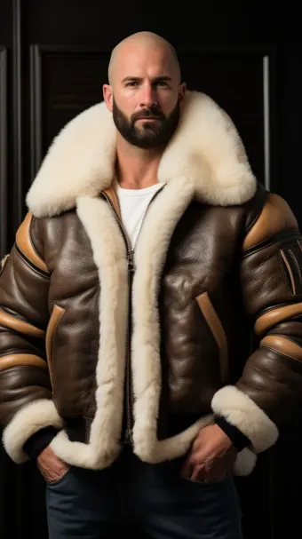 Blouson en cuir à col en fourrure de mouton — planche 352