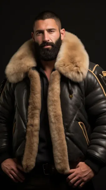 Blouson en cuir à col en fourrure de mouton — planche 354