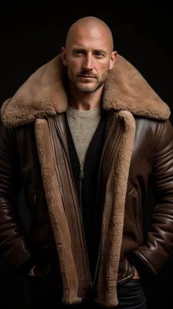 Blouson en cuir à col en fourrure de mouton — planche 364