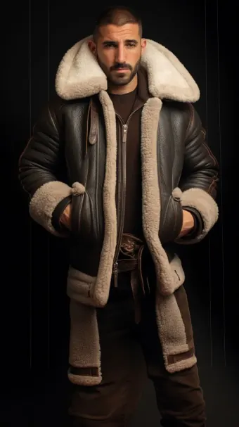 Blouson en cuir à col en fourrure de mouton — planche 366