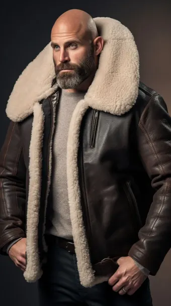 Blouson en cuir à col en fourrure de mouton — planche 370