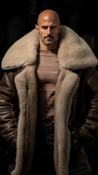 Blouson en cuir à col en fourrure de mouton — planche 378