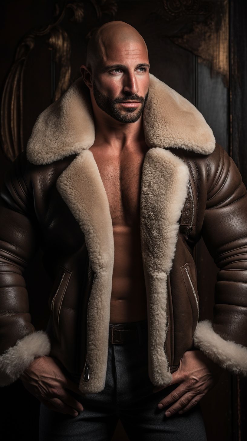 Blouson bombardier classique en cuir brun avec des finitions en fourrure de mouton, incarnant l'héritage de l'aviation et le confort moderne.