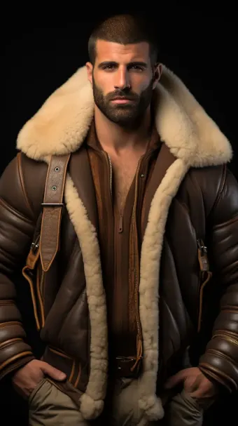 Blouson aviateur en cuir à col large en mouton retourné — planche 1