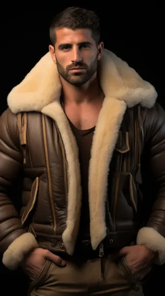 Blouson aviateur en cuir à col large en mouton retourné — planche 6