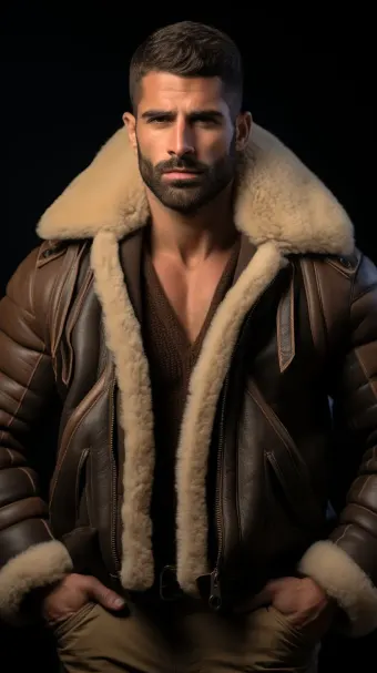 Blouson aviateur en cuir à col large en mouton retourné — planche 19