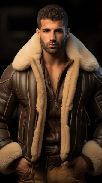 Blouson aviateur en cuir à col large en mouton retourné — planche 53