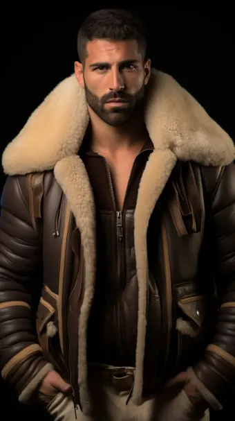 Blouson aviateur en cuir à col large en mouton retourné — planche 66