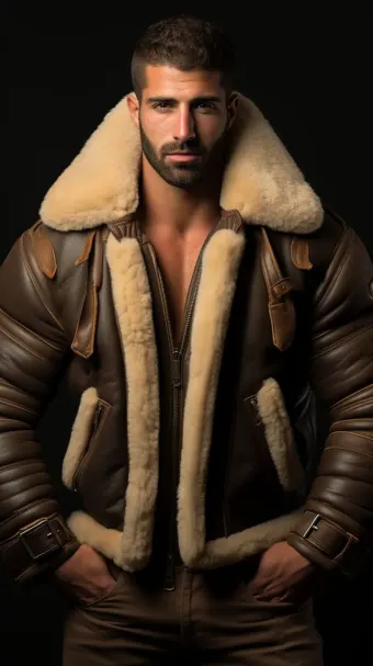 Blouson aviateur en cuir à col large en mouton retourné — planche 84