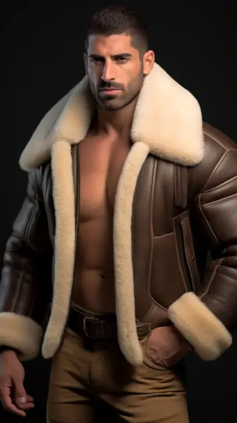 Blouson aviateur en cuir à col large en mouton retourné — planche 236