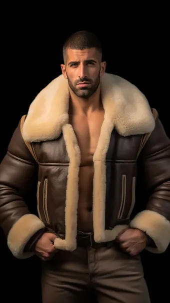Blouson aviateur en cuir à col large en mouton retourné — planche 276