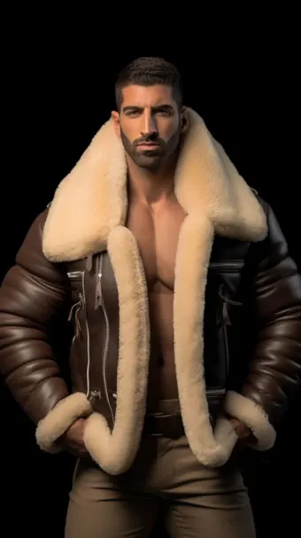 Blouson aviateur en cuir à col large en mouton retourné — planche 301