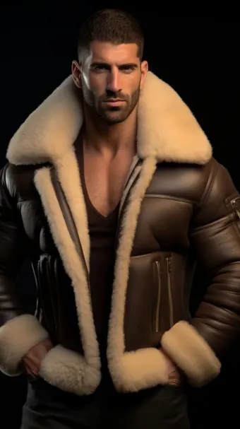 Blouson aviateur en cuir à col large en mouton retourné — planche 312