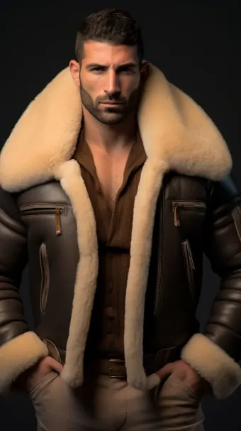 Blouson aviateur en cuir à col large en mouton retourné — planche 334
