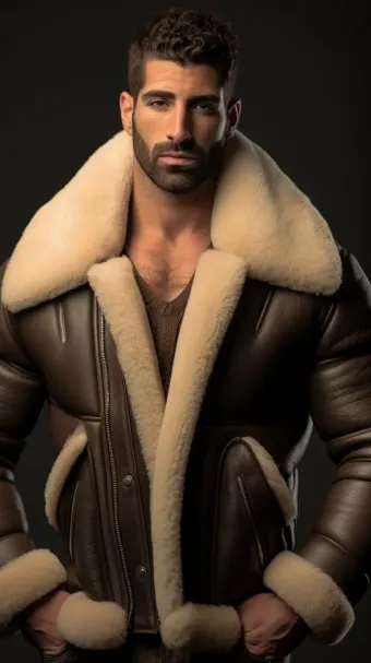 Blouson aviateur en cuir à col large en mouton retourné — planche 337