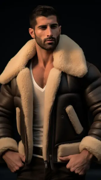 Blouson aviateur en cuir à col large en mouton retourné — planche 391