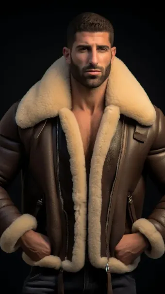 Blouson aviateur en cuir à col large en mouton retourné — planche 458