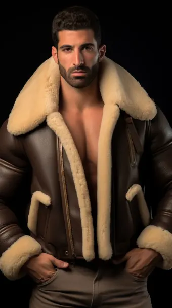 Blouson aviateur en cuir à col large en mouton retourné — planche 466