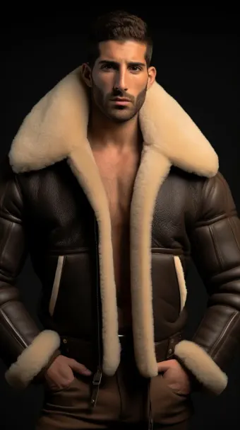 Blouson aviateur en cuir à col large en mouton retourné — planche 483