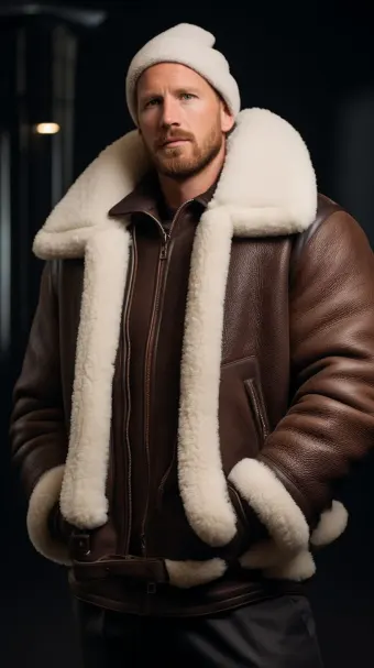 Blouson aviateur en cuir à col large en mouton retourné — planche 586
