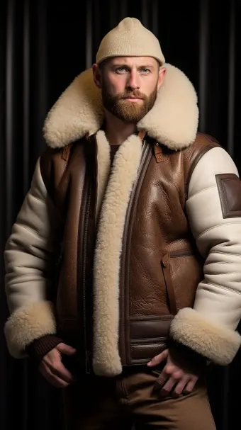 Blouson aviateur en cuir à col large en mouton retourné — planche 588