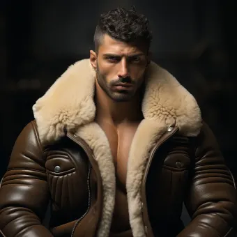 Blouson aviateur en cuir à fourrure de mouton épaisse et dense — planche 2