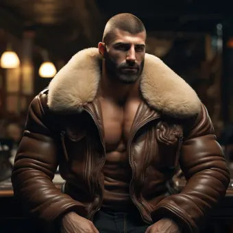 Blouson aviateur en cuir à fourrure de mouton épaisse et dense — planche 5