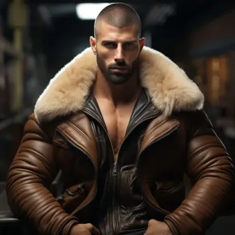 Blouson aviateur en cuir à fourrure de mouton épaisse et dense — planche 12