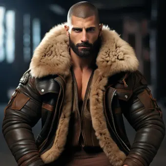 Blouson aviateur en cuir à fourrure de mouton épaisse et dense — planche 28