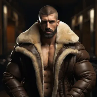 Blouson aviateur en cuir à fourrure de mouton épaisse et dense — planche 80