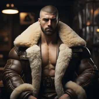 Blouson aviateur en cuir à fourrure de mouton épaisse et dense — planche 201