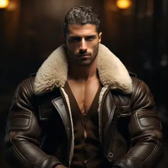 Blouson aviateur en cuir à fourrure de mouton épaisse et dense — planche 224