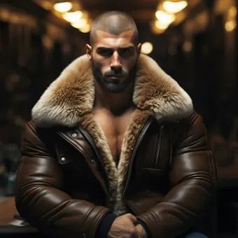 Blouson aviateur en cuir à fourrure de mouton épaisse et dense — planche 227