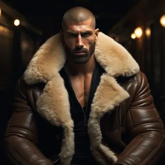 Blouson aviateur en cuir à fourrure de mouton épaisse et dense — planche 242
