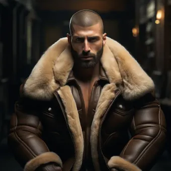 Blouson aviateur en cuir à fourrure de mouton épaisse et dense — planche 244
