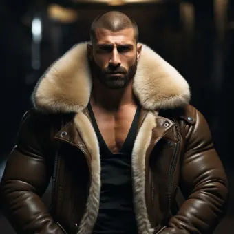 Blouson aviateur en cuir à fourrure de mouton épaisse et dense — planche 263