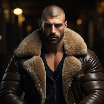 Blouson aviateur en cuir à fourrure de mouton épaisse et dense — planche 269