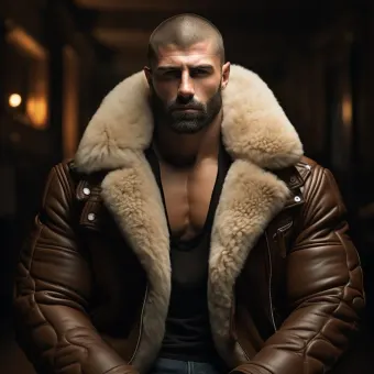 Blouson aviateur en cuir à fourrure de mouton épaisse et dense — planche 270