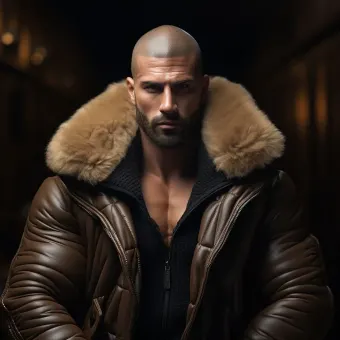 Blouson aviateur en cuir à fourrure de mouton épaisse et dense — planche 317