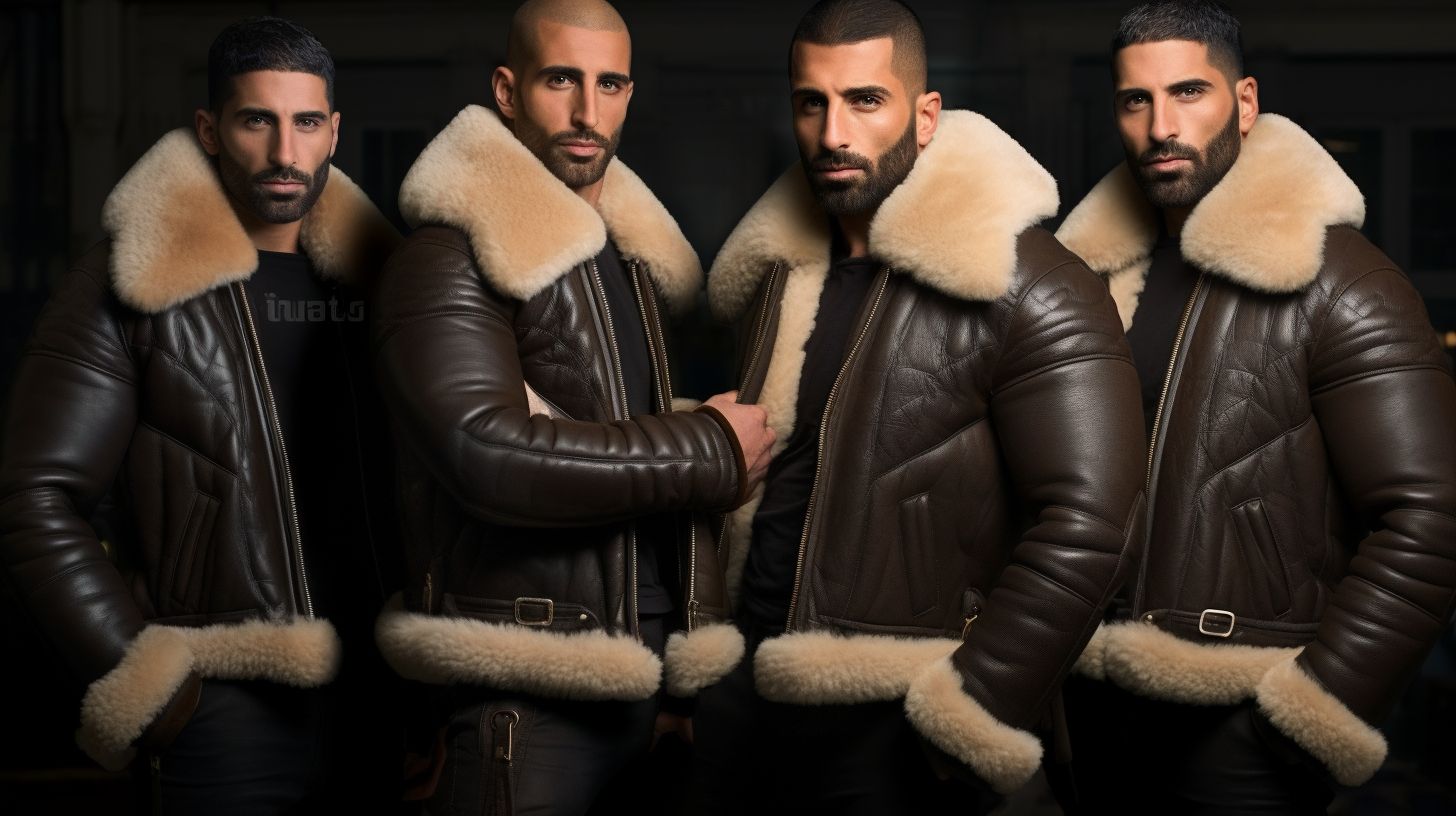 Groupe d'hommes portant des blousons aviateurs en cuir, illustrant la camaraderie et le style.