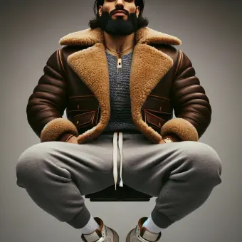 Homme barbu en blouson aviateur fourrure et baskets — planche 4