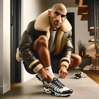 Homme barbu en blouson aviateur fourrure et baskets — planche 21