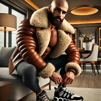 Homme barbu en blouson aviateur fourrure et baskets — planche 28