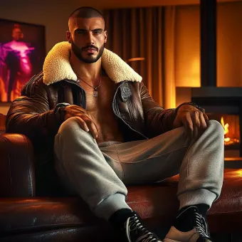 Homme barbu en blouson aviateur fourrure et baskets — planche 68