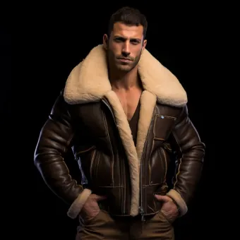 Homme à forte carrure en blouson aviateur cuir et mouton — planche 43