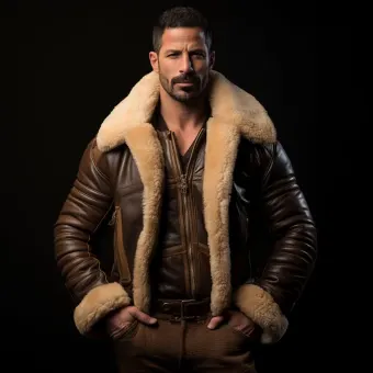 Homme à forte carrure en blouson aviateur cuir et mouton — planche 65