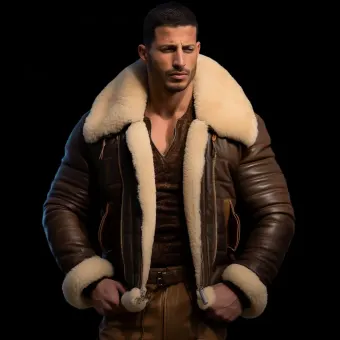 Homme à forte carrure en blouson aviateur cuir et mouton — planche 79